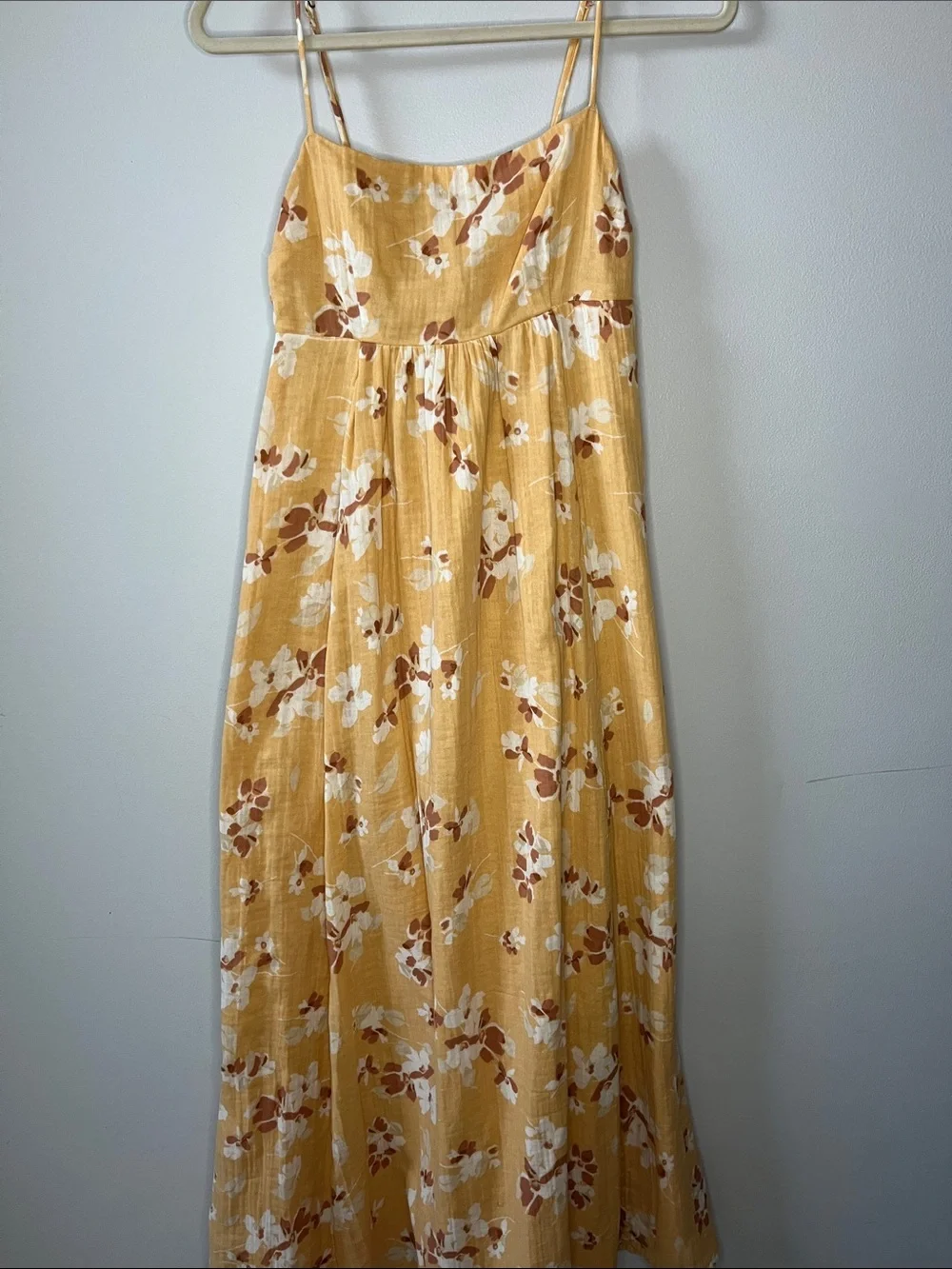 Abercrombie and Fitch butter yellow floral 100% cotton babydoll maxi gauzy dress